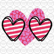 Load image into Gallery viewer, Valentine&#39;s Day SVG / Three Hearts / Valentine SVG / Pink Stripes Cow Prink / Cut File / Clip Art / Southern Spark / svg png eps pdf jpg dxf
