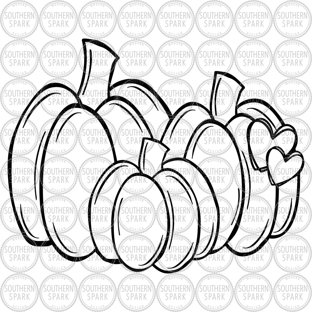 3 Pumpkins Outline SVG / Pumpkin Outline SVG / Fall SVG / Pumpkin Clip Art / Clip Art / Cut File / Southern Spark / svg png eps pdf jpg dxf