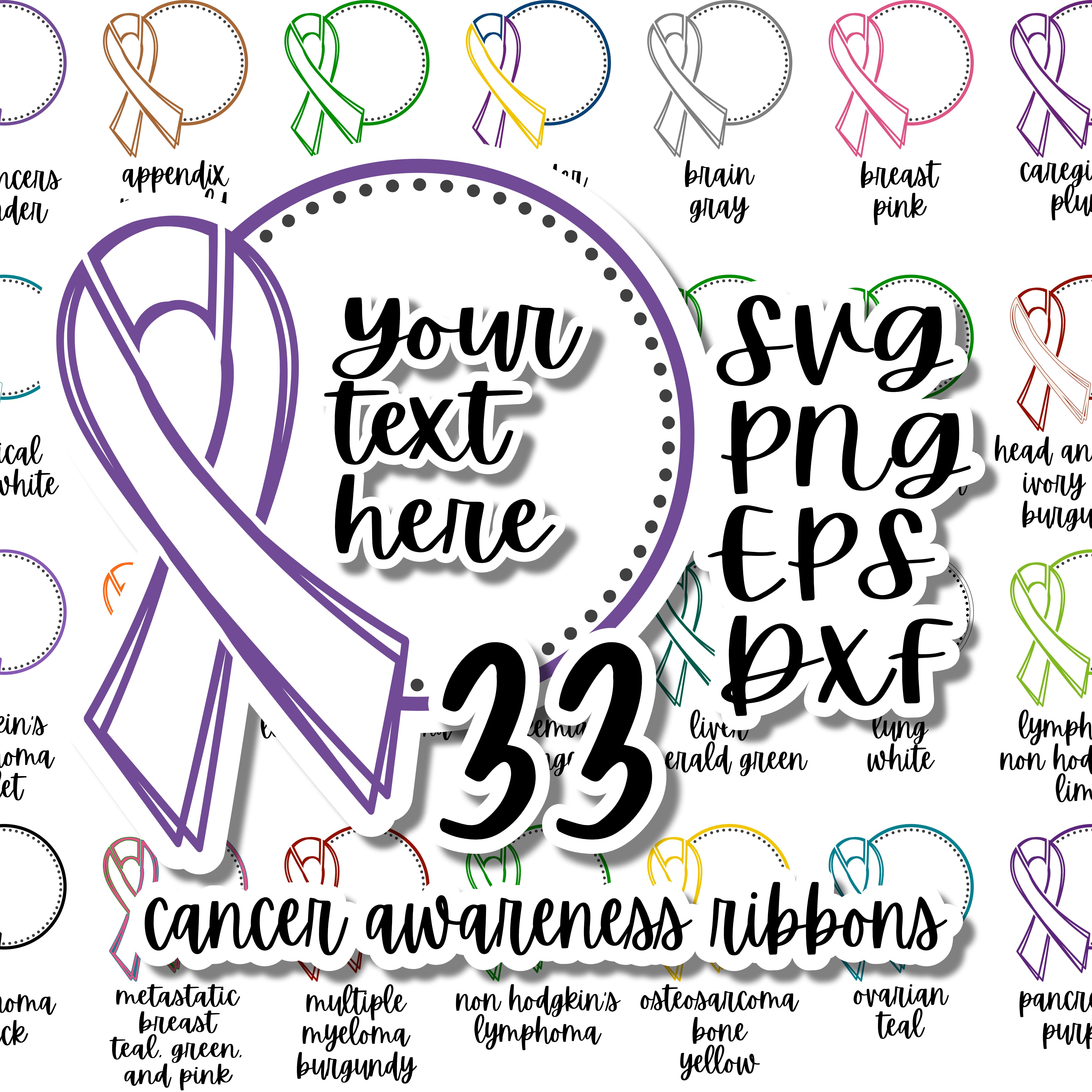 Cancer Awareness Ribbons And Text Circle SVG PNG / Cancer SVG / Add Te ...