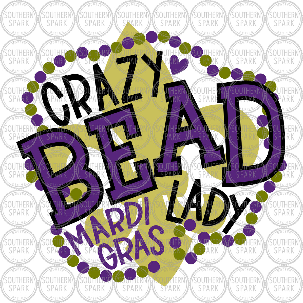 Mardi Gras SVG / Crazy Bead Lady SVG / Fat Tuesday SVG / Fleur De Lis / Cut File / Clip Art / Southern Spark / svg png eps pdf jpg dxf