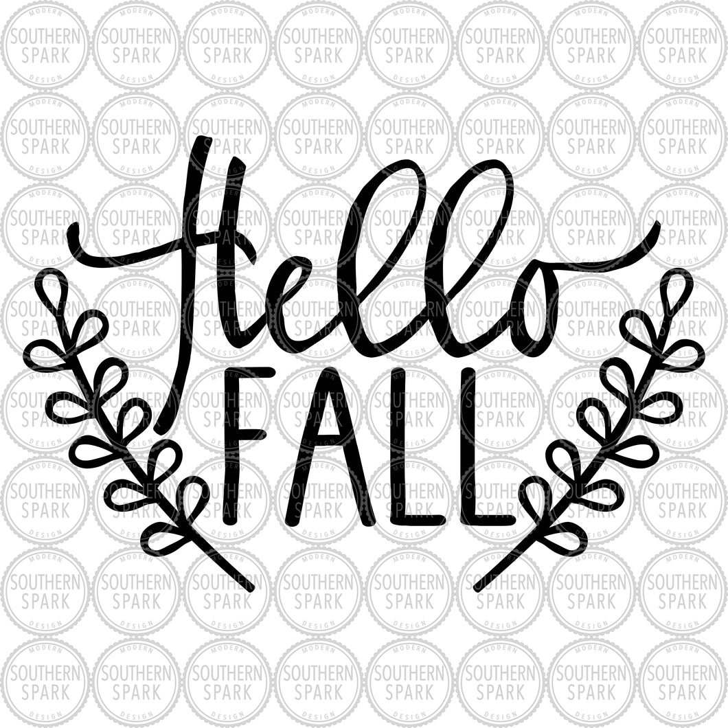 Hello Fall SVG / Autumn / Fall SVG / Thanksgiving SVG / Halloween / Stems / Cut File / Clip Art / Southern Spark / svg png eps pdf jpg dxf