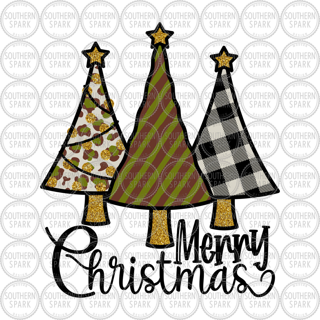 Merry Christmas PNG / Three Christmas Trees PNG / Christmas Trees PNG / Sublimation / print / Cut File / Clip Art / Southern Spark / png