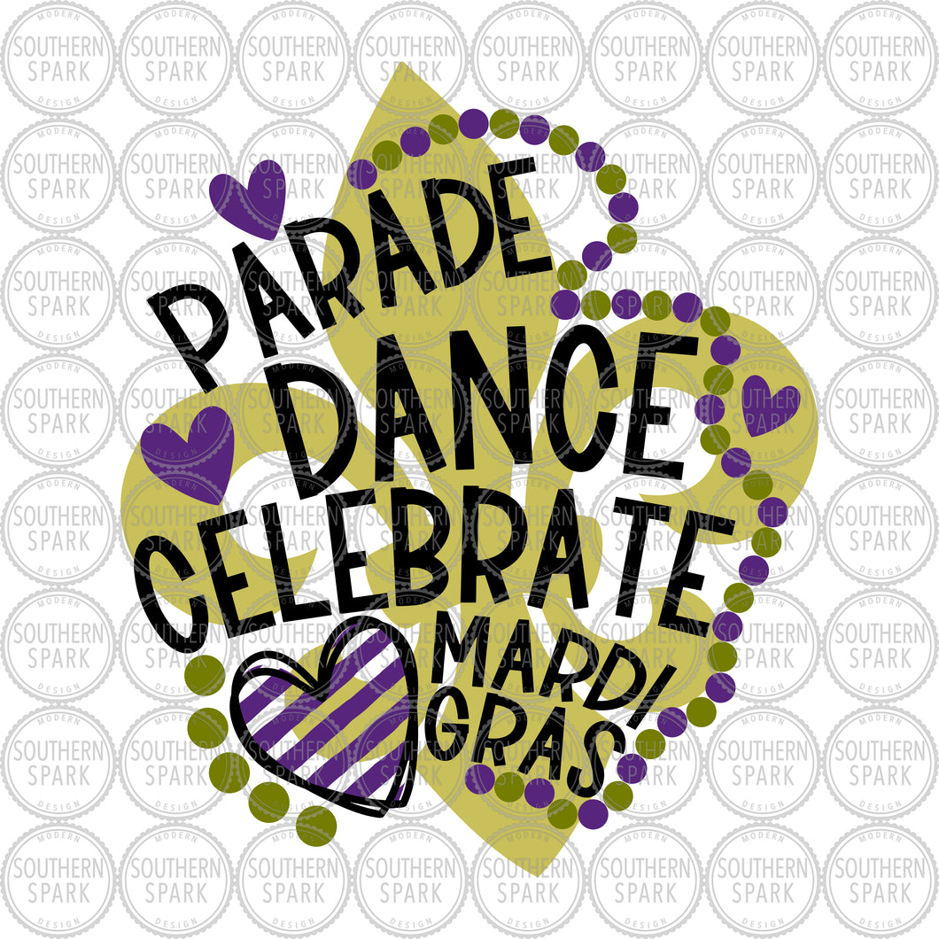 Mardi Gras SVG / Parade Dance Celebrate SVG / Fleur De Lis SVG / Beads / Cut File / Clip Art / Southern Spark / svg png eps pdf jpg dxf