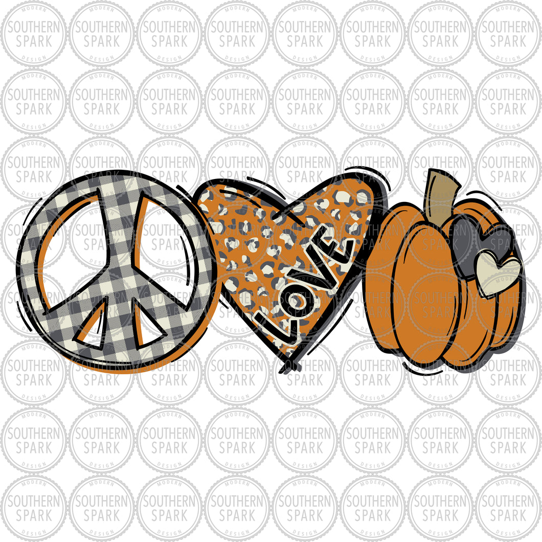 Peace Love Fall SVG / Peace Love Pumpkin SVG / Halloween SVG / Thanksgiving / Cut File / Clip Art / Southern Spark / svg png eps pdf jpg dxf