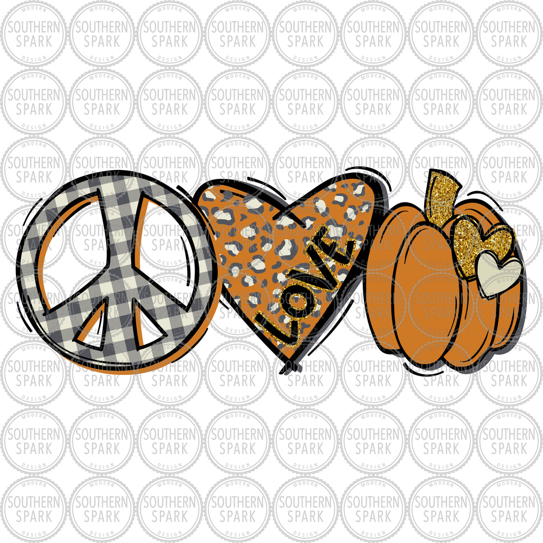 Peace Love Fall PNG / Peace Love Pumpkin PNG / Peace Love PNG / Fall / Halloween / Thanksgiving / Sublimation / Print / Southern Spark / png