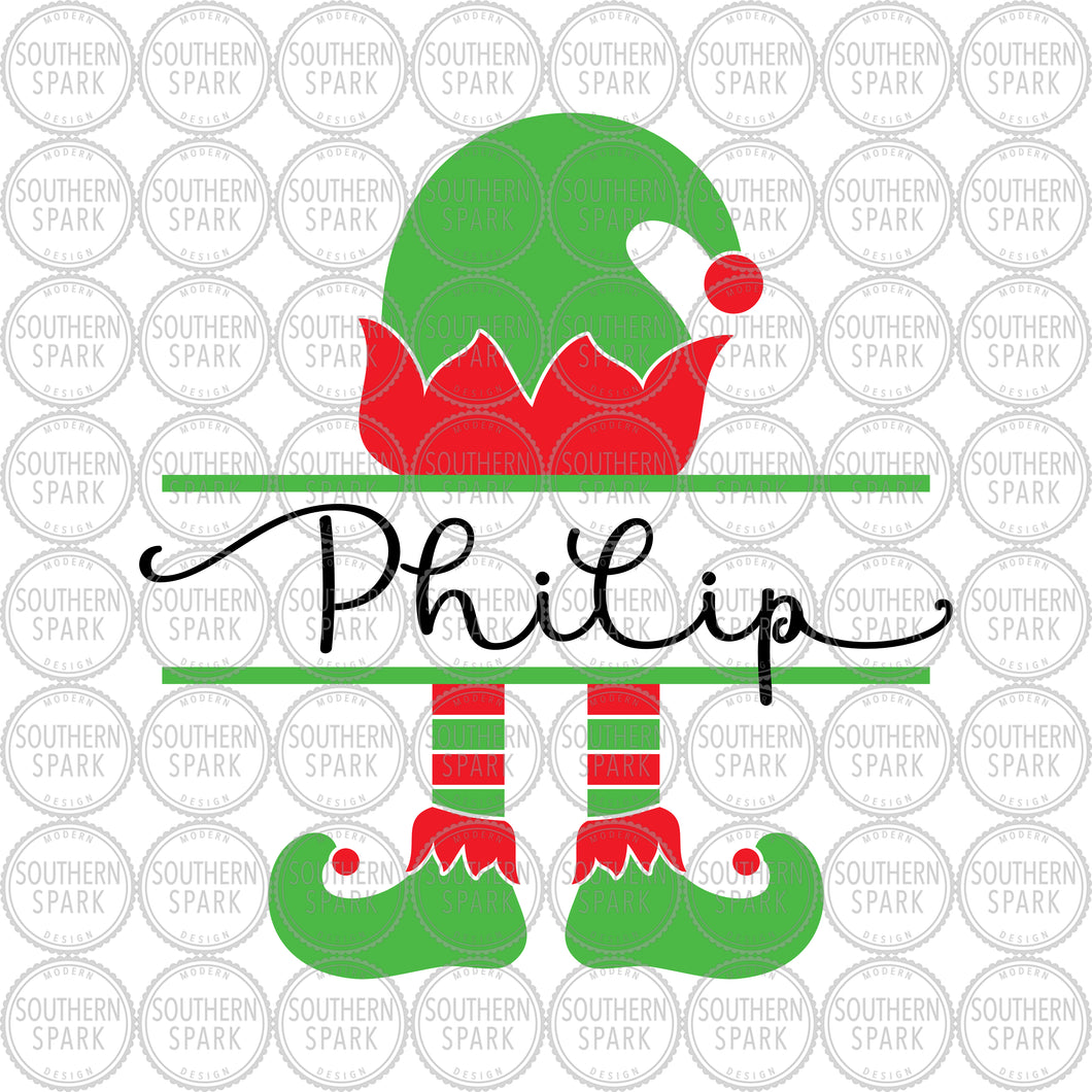 Christmas SVG / Christmas Elf Split Monogram SVG / Santa's Elf SVG / Custom Split Monogram / Cut File / Southern Spark / svg png eps pdf jpg