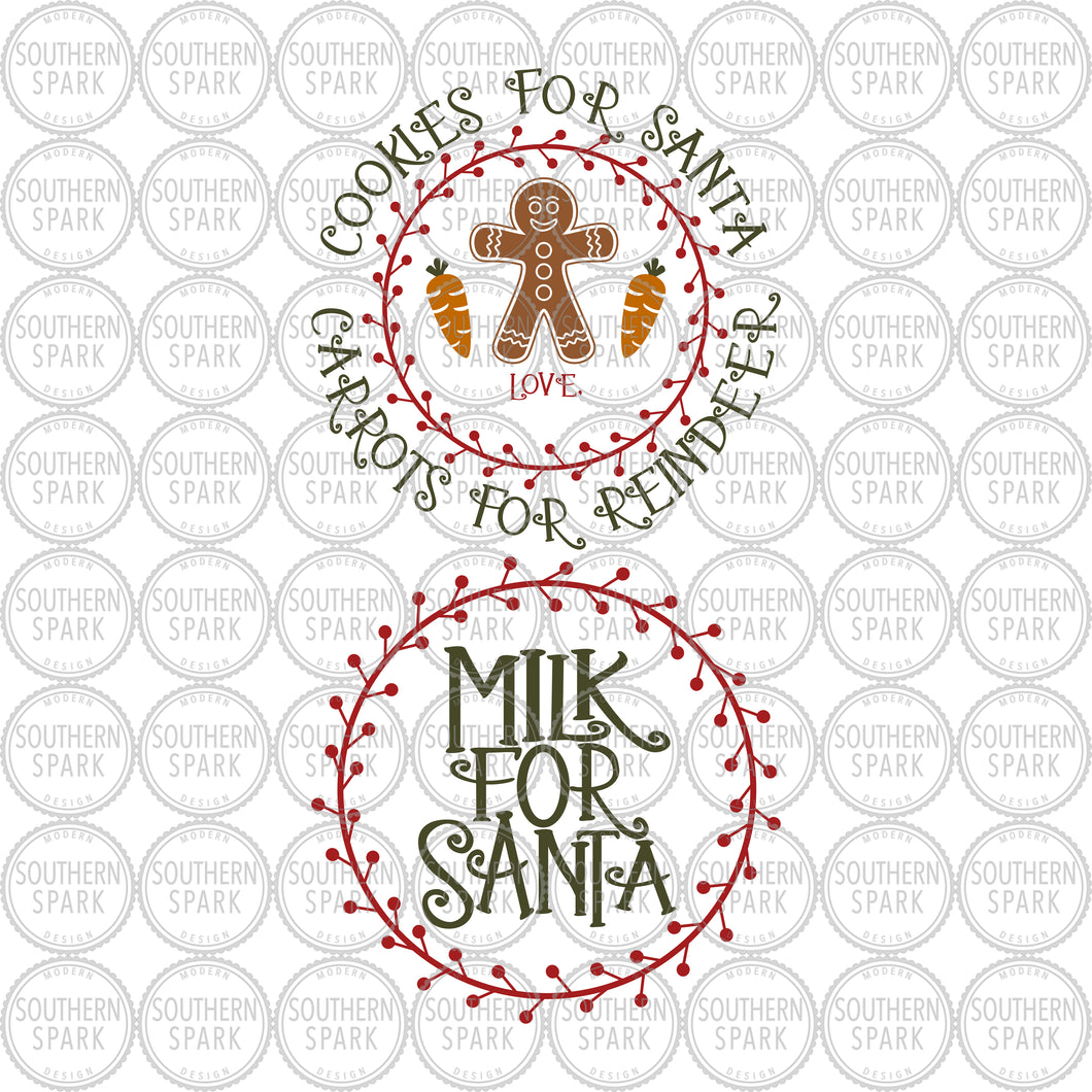 Christmas SVG / Cookies For Santa And Carrots For Reindeer / Milk For Santa / Cookie Plate / Milk Glass / Cut File / svg png eps pdf jpg dxf