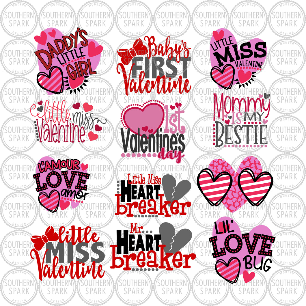 Valentine's Bundle SVG / Little Miss Valentine / Baby's First Valentine SVG / Hearts / Cut File / Southern Spark / svg png eps pdf jpg dxf
