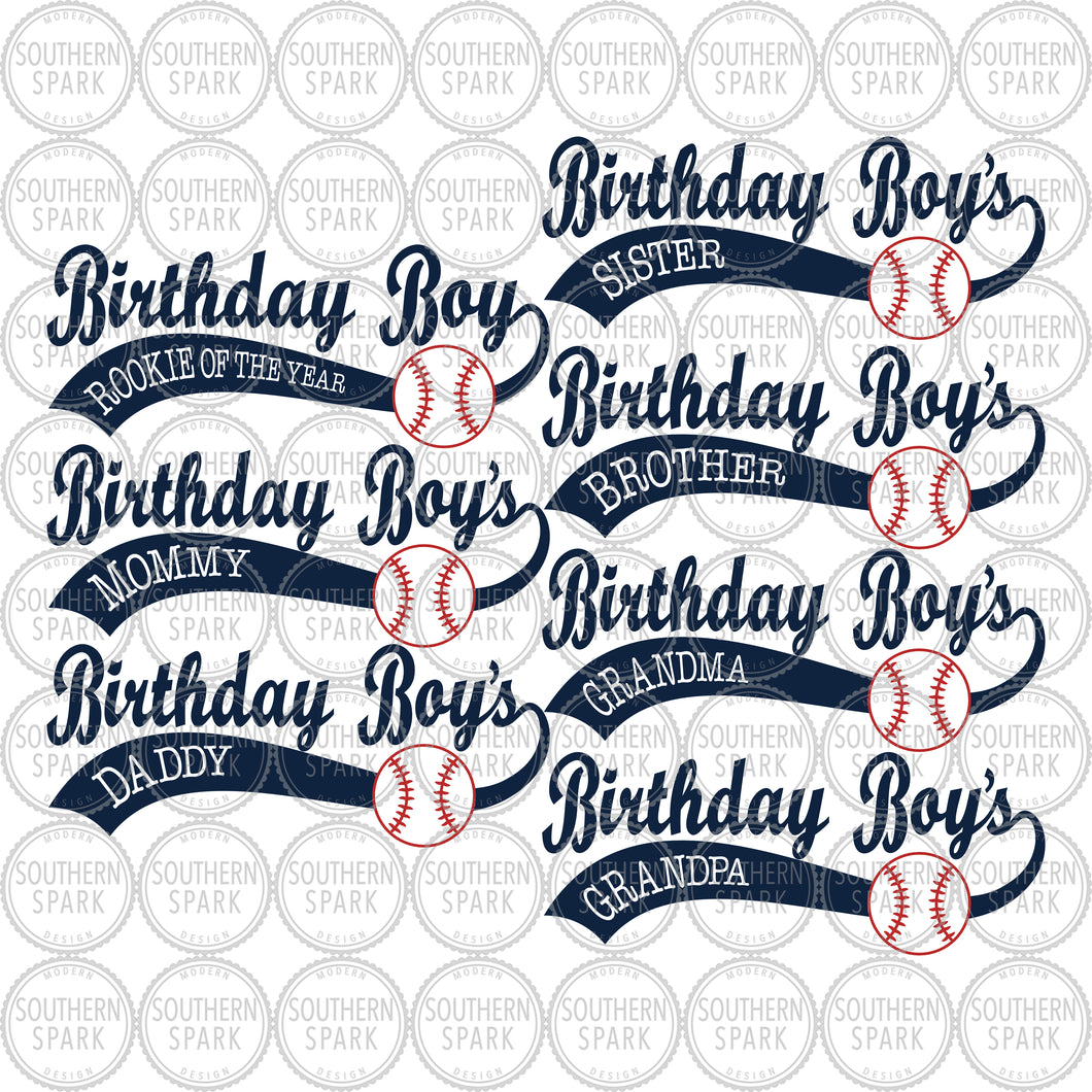 Birthday Boy Bundle SVG / Mommy Daddy Brother Sister Grandma Grandpa / Baseball SVG / Rookie / Southern Spark / svg png eps pdf jpg dxf