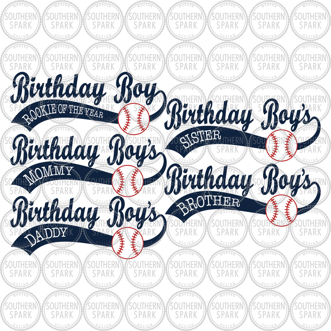 Birthday Boy Bundle SVG / Baseball Birthday SVG / Mommy / Daddy / Sister / Brother / Rookie of the Year SVG / svg png eps pdf jpg dxf