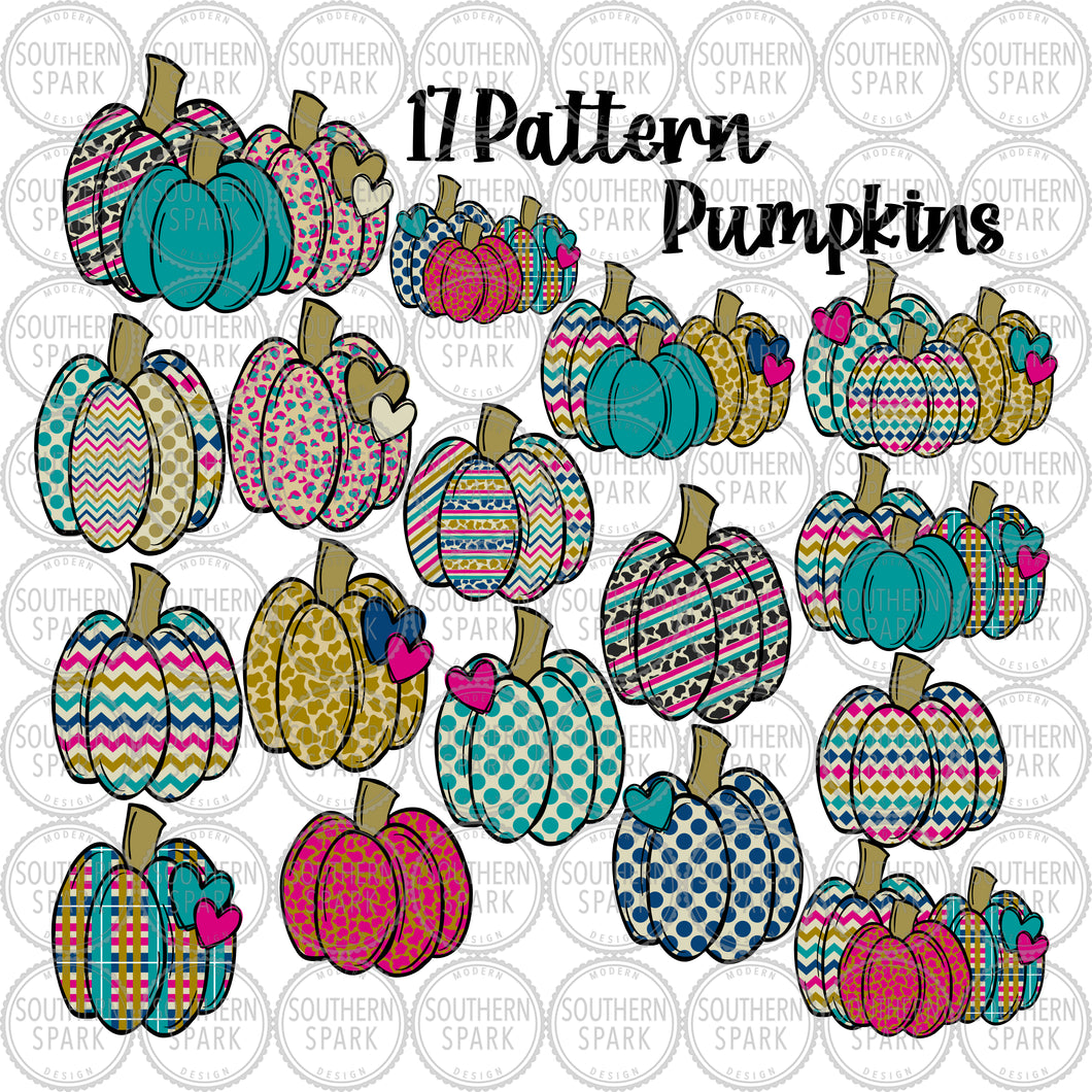 Bundle Fall Patterned Pumpkins PNG / Sublimation / Polka Dot / Stripes / Cow Print / Chevron / Hearts / Pumpkin / Southern Spark / png