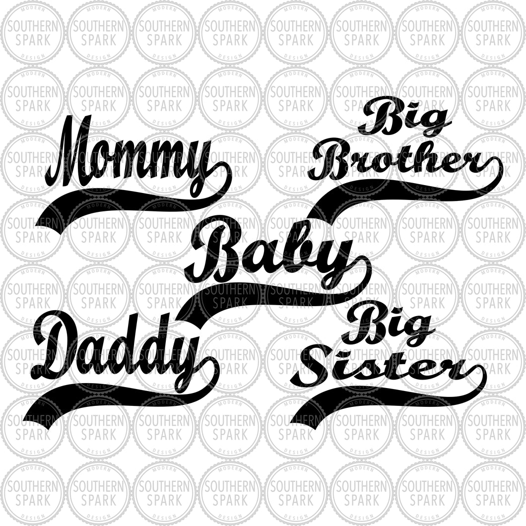 Bundle / Sporty Mommy / Sporty Daddy / Sporty Big Sister / Sporty Big Brother / Sporty Baby / Cut File / Clip Art / svg png eps pdf jpg dxf