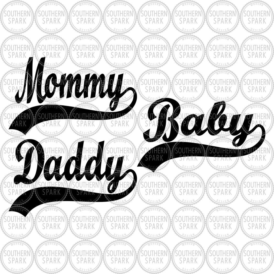 Bundle / Sporty Mommy Daddy Baby SVG / Sports / Baseball SVG / Family / Cut File / Clip Art / Southern Spark / svg png eps pdf jpg dxf