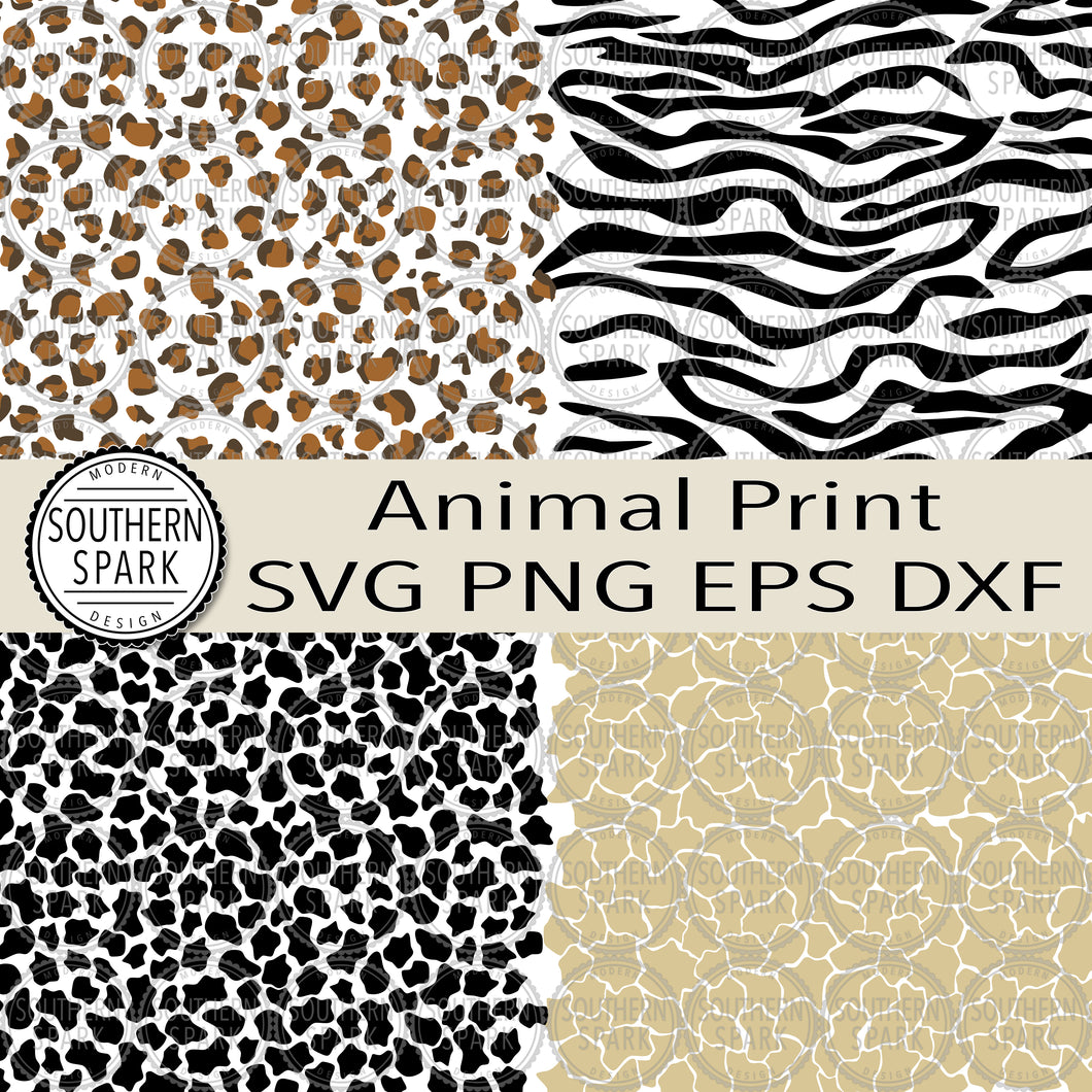 Animal Print Bundle SVG PNG / Simple Vinyl Friendly Animal Print / Leopard Zebra Cow Giraffe / Cut File / Southern Sark / svg png eps dxf